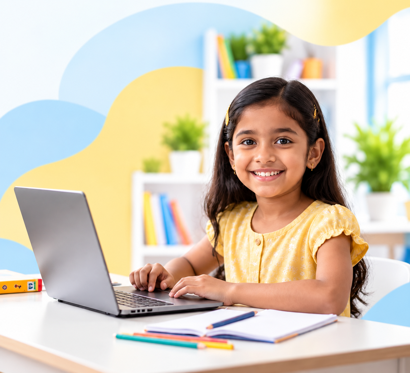 Child learning at her laptop
