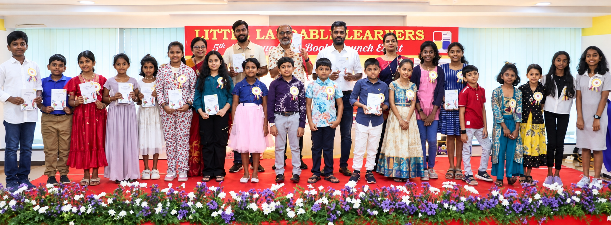 Students and educators celebrating a book launch